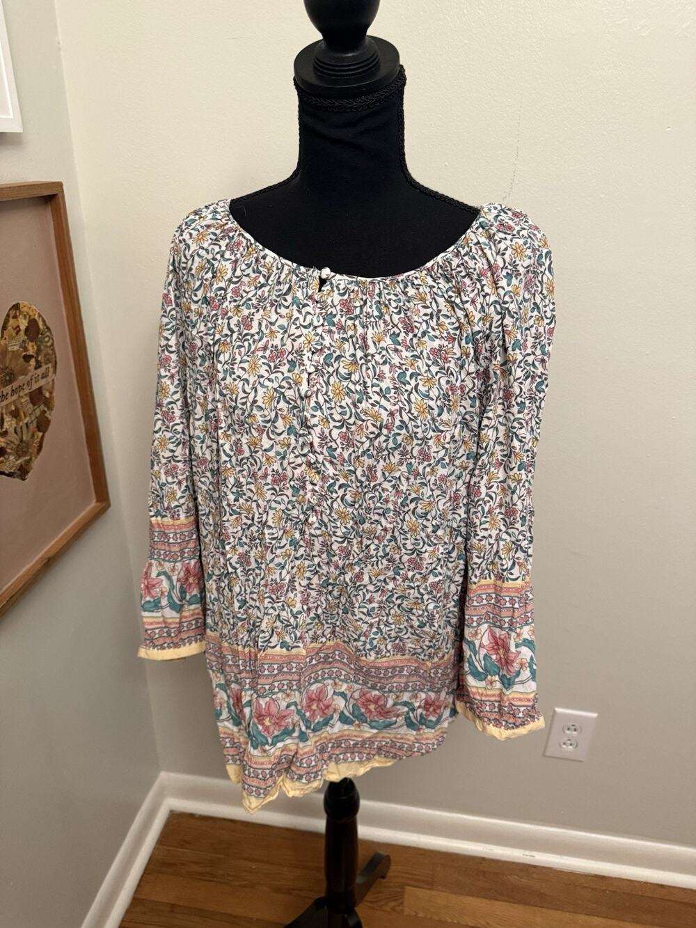 Adrienne Vittadini Blouse Silky Rayon Flowy Floral Dressy Romantic Top Size 2XL